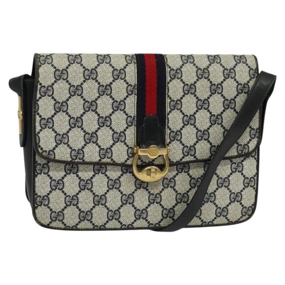 GUCCI GG Supreme Sherry Line Shoulder Bag Pvc Navy Gold Red - Picture 1 of 16